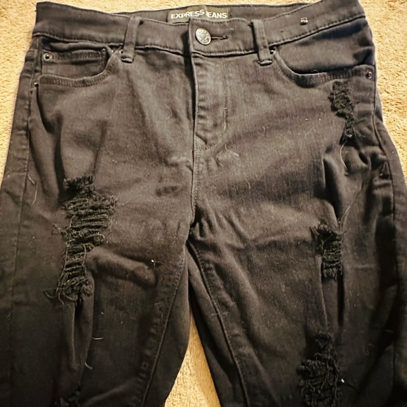 Women’s express black mid rise very distressed skinny jeans legging size 8 - Picture 4 of 6